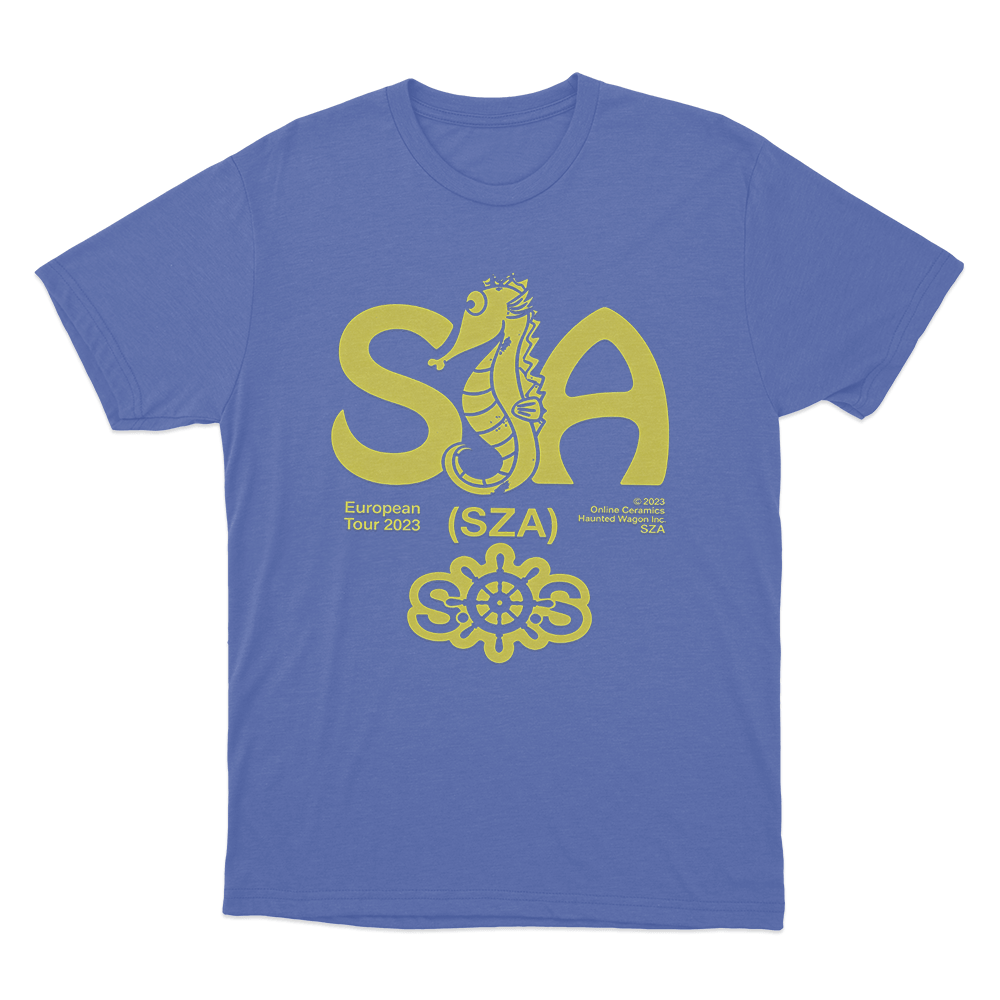 SZA European Tour Seahorse Unisex T Shirt Blue SZA European Tour Seahorse Unisex T Shirt Blue