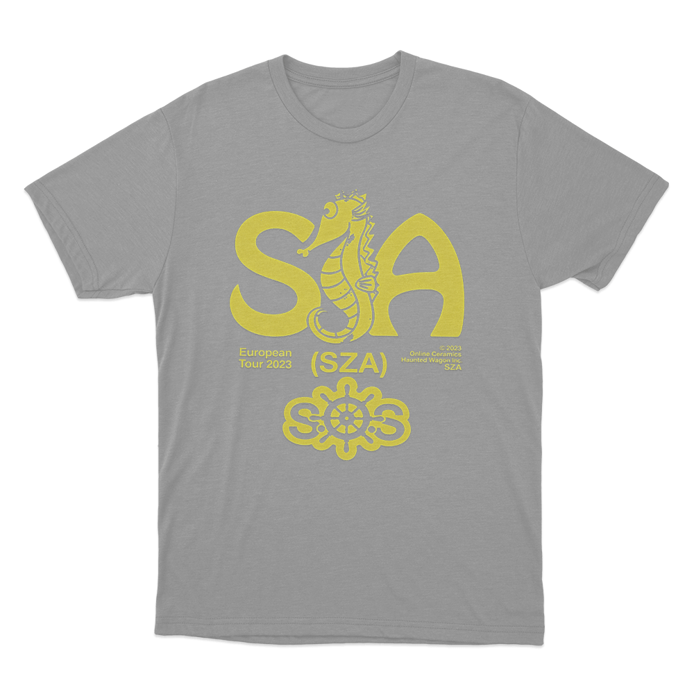 SZA European Tour Seahorse Unisex T Shirt Grey SZA European Tour Seahorse Unisex T Shirt Grey