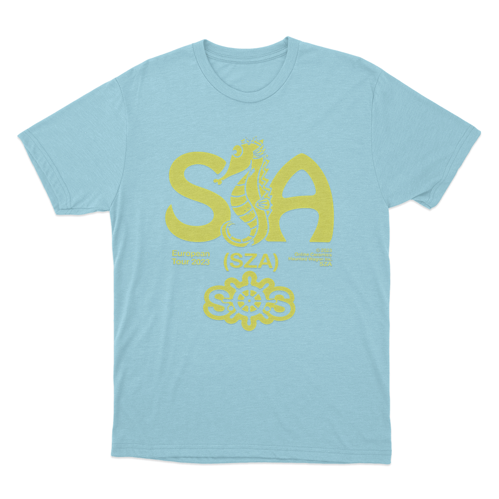 SZA European Tour Seahorse Unisex T Shirt Sky Blue SZA European Tour Seahorse Unisex T Shirt Sky Blue